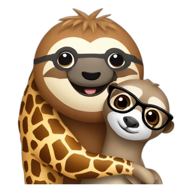 sloth with glasses hugging a giraffe sticker
