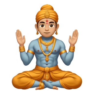 Hanuman ji seated and praying with close eyes with golden mukut and only in dhoti no upper wearings and tail behind sticker