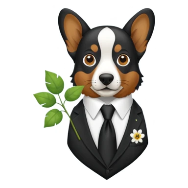 Un Springer allemand noir en costard-cravate et dans la petite poche du costard il y a un trèfle à quatre feuilles sticker