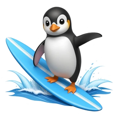 a penguin surfing with a blue surfboard sticker