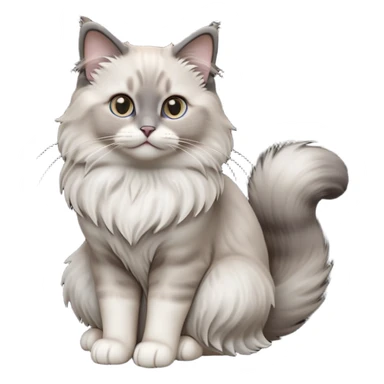 cinematic-[Ragdoll cat]-realistic-full-body-sitting-emoji,-tail-curled-playfully-around-its-paws,-head-tilted-dramatically,-fluffy-[grey ragdoll cat]-fur,-simplified-yet-realistic-focused-features,-highly-detailed,-glowing-with-an-almost-sarcastic-glow sticker