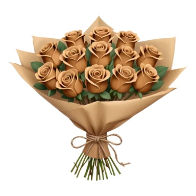 Bouquet of brown roses in a paper package sticker