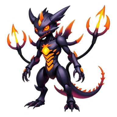 futuristic dark shadowy evil neon-glowing warm-colored Fakémon-Digimon-hybrid-creature (full body) sticker