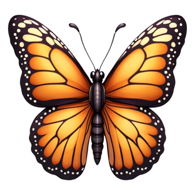 Cinematic Realistic Cute monarch Butterfly Portrait Emoji, Head tilted playfully and inquisitively, featuring vibrantly patterned ruby wings with intricate detailing and a charming, petite body with round, sparkling eyes full of warm curiosity, rendered with lifelike precision and natural highlights, high shine, affectionate and spirited, styled with a touch of whimsical garden delight, soft glowing outline, capturing the essence of a mischievous yet lovable monarch butterfly that seems poised to flutter playfully into your arms! sticker