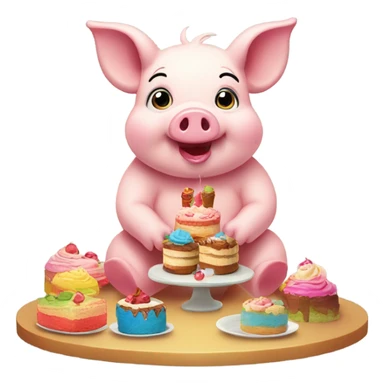 Piggy eat cakes very happy  sticker