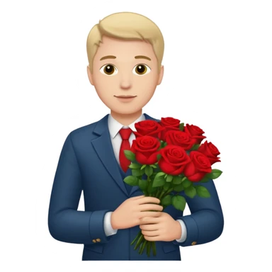 Un homme blanc brun pas en costard qui donne un bouquet de roses dans la main sticker