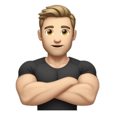 Surprised Pale skinned Fit Man With the biceps and dark brown hair in black shirt, gray sports shorts and white Sneakers sticker