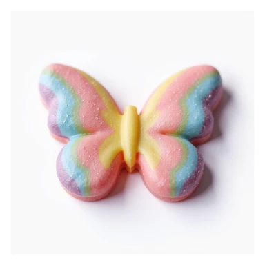 realistic butterfly-shaped candy with a pastel rainbow gradient, isolated on a transparent background, no visible background sticker