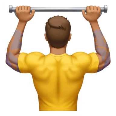 Homem amarelo fazendo barra fixa mostrando as costas sticker