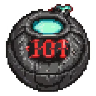 Digital bomb with timer display, round black bomb body, red countdown numbers, pixel art style sticker