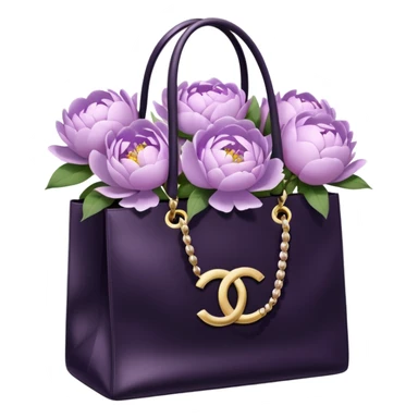 Realistic white chanel shopping bag with lilac peonies in it sticker