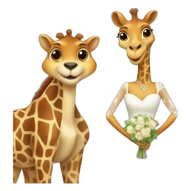 Male giraffe and female squirrel in wedding dress    sticker