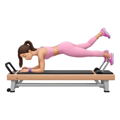 white brunette girl in light pink workout clothes doing a plank on a reformer sticker