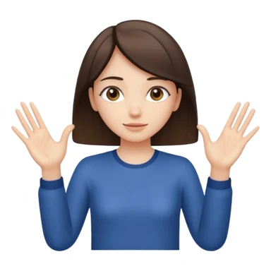 Girl with two hands in front out palms facing upwards and hands in front of her LOWER and her left hand slightly lower than her right hand sticker