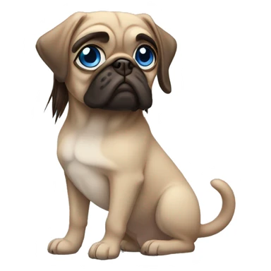 Girl with brown straight long hair and blue eyes with pug sticker