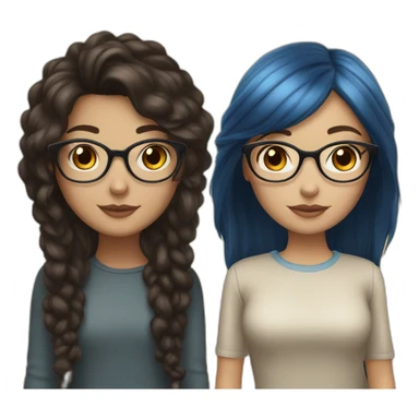 Couple white skin girl with blue eyes and glasses and read hair with latina girl with long black hair brown eyes sticker