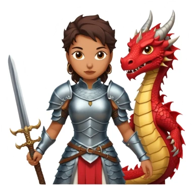 Fierce Latina in armor with a sword next to beheaded dragon sticker