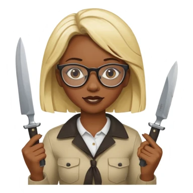 blonde black woman with glasses and knives sticker
