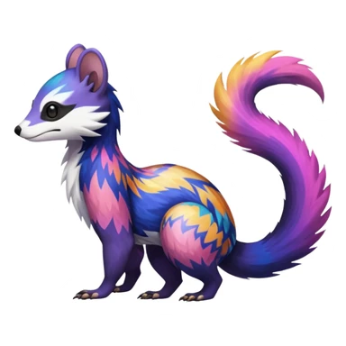 Colorful diaphanous Trico-Sergal-Skunk-Ferret-Furret-Marsupial-Vernid-fusion-Fakemon-animal-hybrid-creature, full body sticker