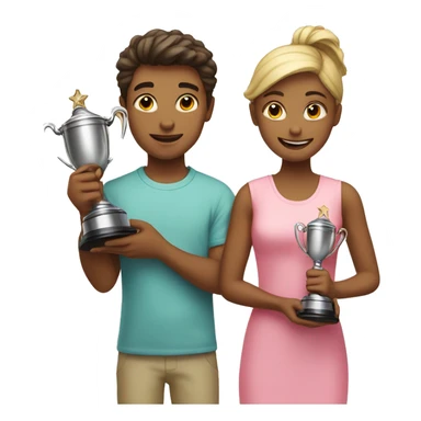 boy and girl holding trophy sticker