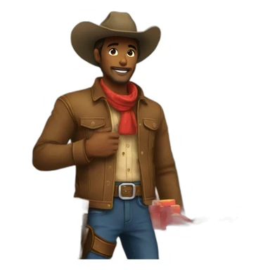 Cowboy in front of a christmas tree with lot of giftboxes sticker