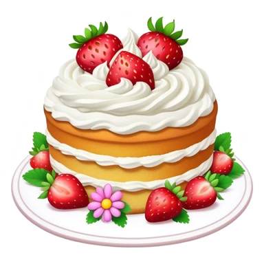 strawberry sponge cake with whipped cream and flowers sticker