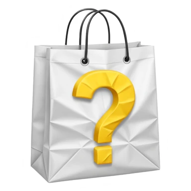 white goodiebag with yellow questions mark boxes stuffed in it sticker