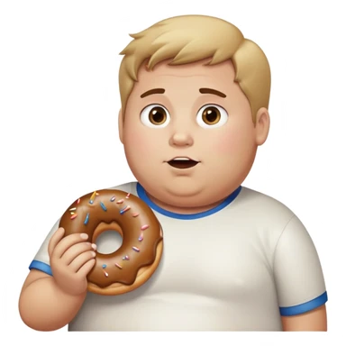 Fat boy with greasy side swept brown hair that’s secretly blonde and a donut sticker