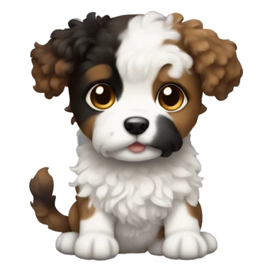 Puppy with curly black and brown fur and white fur only on chest sticker