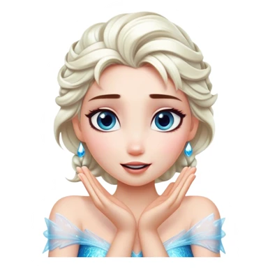 Cinematic Playful Elsa Portrait Emoji, Blowing frost from her hands in a dazzling display, eyes filled with mischief, exuding a magical charm that is both fun and enchanting! sticker