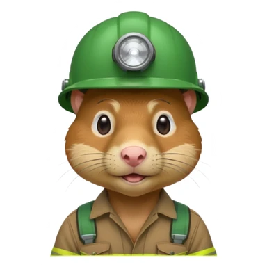 a mole rat, green helmet, headlamp, worker cloth sticker