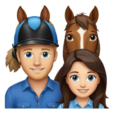 Smiling blue eyed trevor donovan with smiling danica mckellan with brown eyes and one brown horse sticker