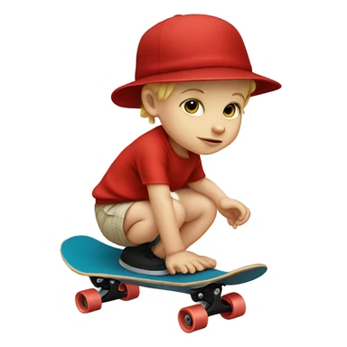 White baby boy wearing a red hat on a skateboard sticker