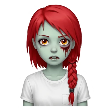 zombie girl with red long emo hair and white shirt sticker