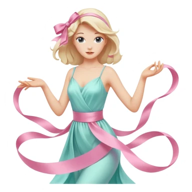 graceful female figure in motion with a ribbon sticker