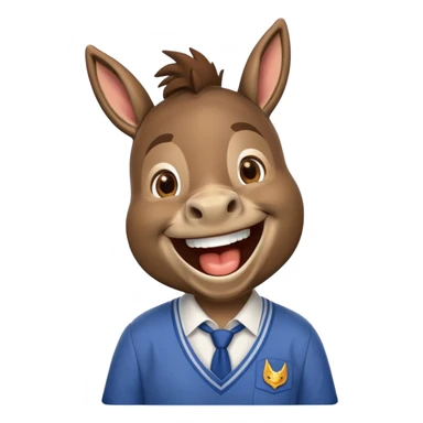 یک خر  در حال خنده با لباس مدرسه لباس مدرسه و sticker