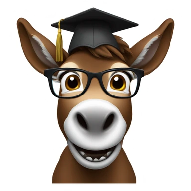 nerd brown donkey with 2 big tooth using glasses and mortarboard sticker