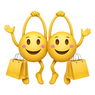 2 HAPPY SMILEY FACE EMOJI WITH HANDS AND FEET WITH SHOPPING BAGS IN EACH HAND sticker