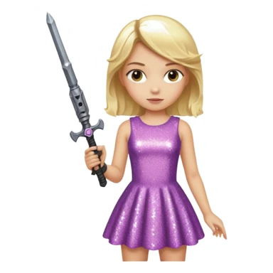 the girl who has weapon in her hands in glitter dress and blonde hair  sticker