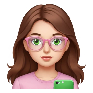 Girl long brown hair, green eyes, light pink glasses sticker