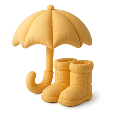 umbrella with matching rain boots, plush and rounded, cute, cushion style sticker
