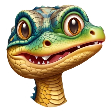 Cinematic Comical Monitor Lizard Portrait Emoji, Head tilted dramatically with an exaggeratedly shocked expression, featuring a robust, patterned body with wide, comically expressive eyes full of humorous disbelief, Simplified yet hilariously expressive features, highly detailed, glowing with a slightly sassy glow, high shine, dramatic yet playful, stylized with an air of quirky reptilian attitude, soft glowing outline, capturing the essence of a meme-worthy monitor lizard that looks ready to side-eye its way into viral fame! sticker