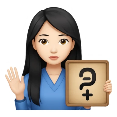 A dominatrix holding a large sign. Asian woman with long black hair sticker