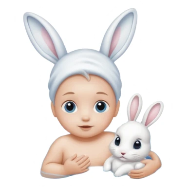 Baby and rabbit in pool sticker