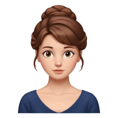 Cinematic Emma Darcy Realistic Portrait, depicted with lifelike skin texture, subtle rosy undertones, and soft natural lighting that enhances the gentle contours of her face. Her intricately detailed brown hair is elegantly styled in an updo, sticker