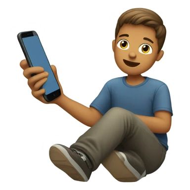 sitting boy with smartphone indoors sticker