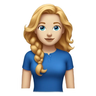 Strawberry blonde girl with blue eyes light skin wearing a royal blue shirt  sticker
