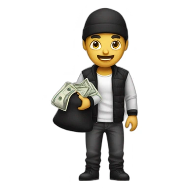 Thief with black and white shirt and a money bag sticker