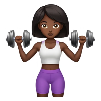black dark girl mid long dark hair lifting dumbbells sticker