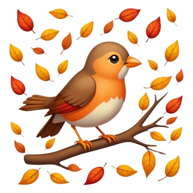 a single bird watching other birds fly away, surrounded by falling autumn leaves sticker